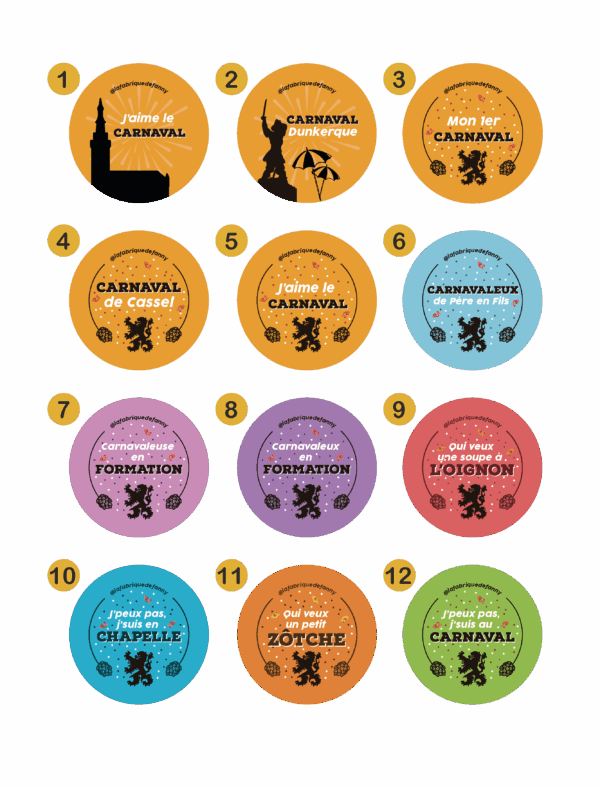 Liste des différents visuels pour les badges de carnaval